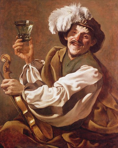 Un violinista con un bicchiere di vino da Hendrick ter Brugghen